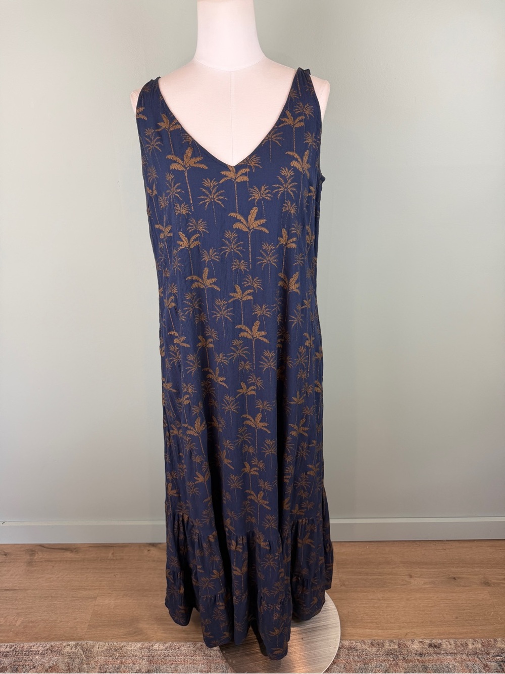 Boden Navy Palm-Print A-line relaxed fit Maxi Dress size 12 Resort Tropical